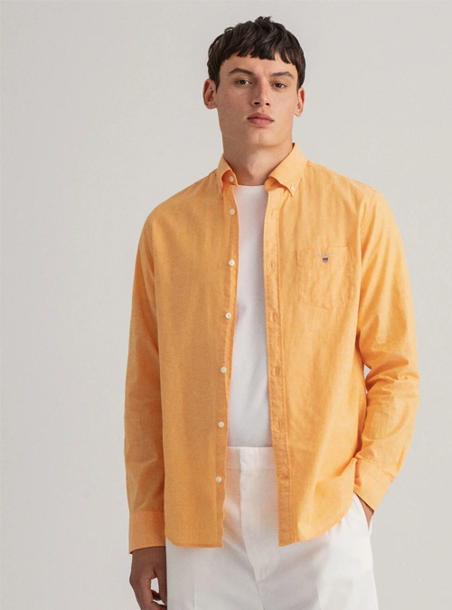 Chemise regular fit en coton et lin Gant