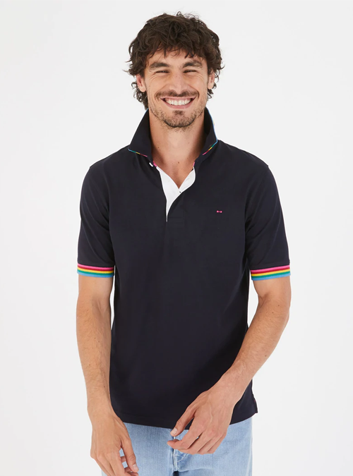 Polo marine en jersey à détails colorés Eden Park