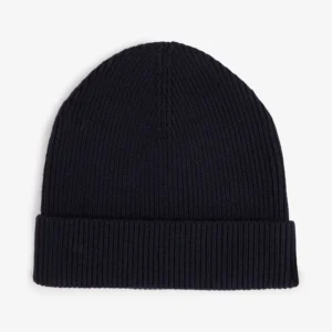Bonnet bleu foncé côtelé en laine mélangée Eden Park