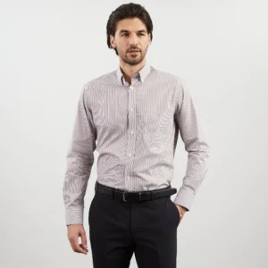 Chemise beige rayée en coton dobby Eden Park