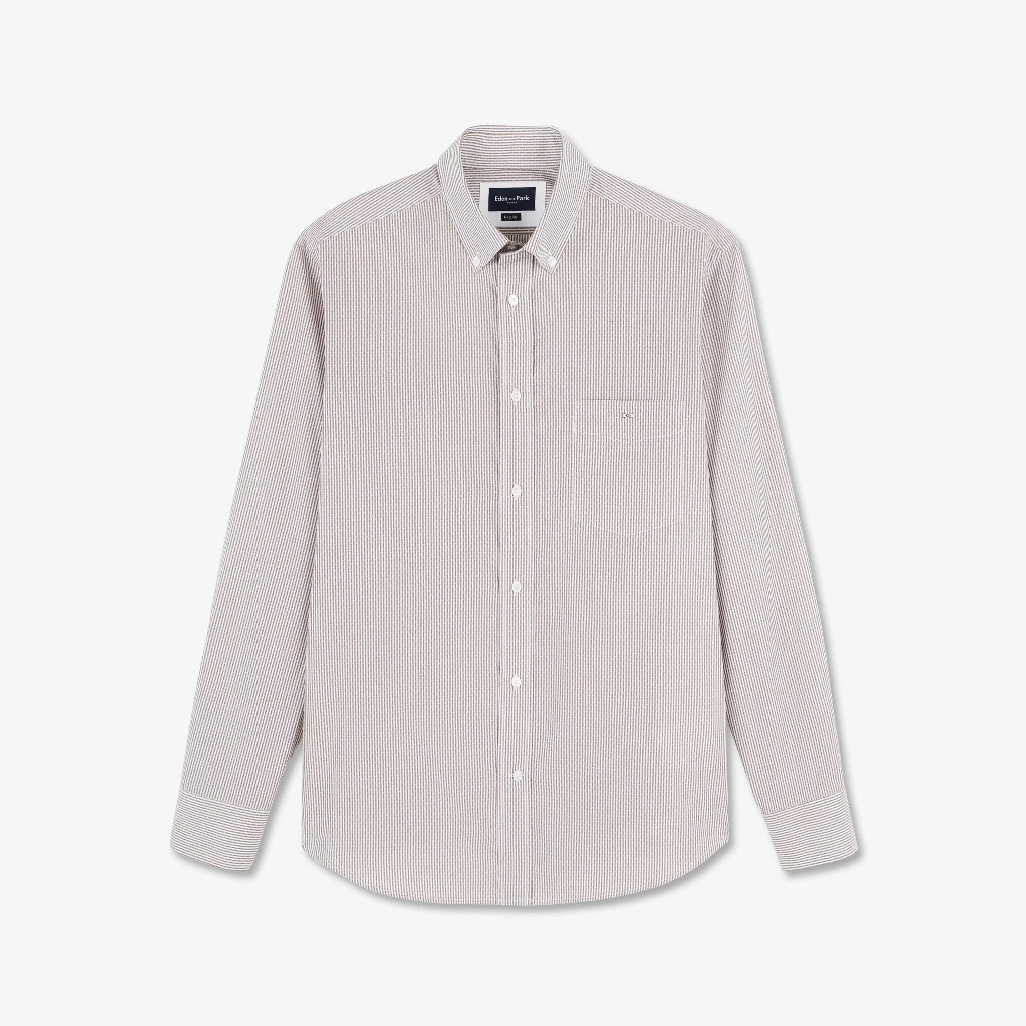 Chemise beige rayée en coton dobby Eden Park – Image 2