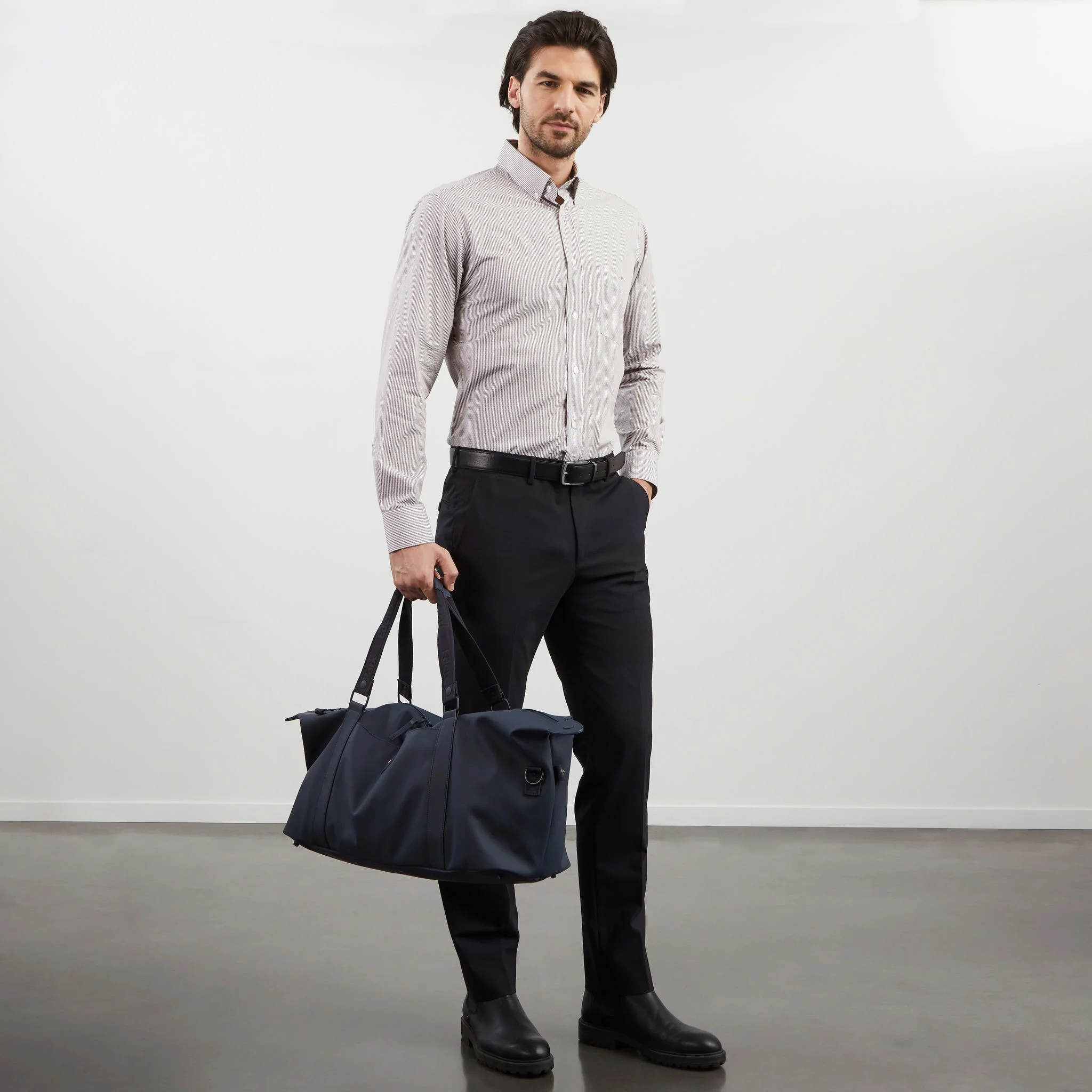 Chemise beige rayée en coton dobby Eden Park – Image 3