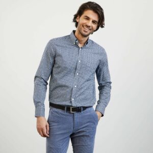 Chemise bleu marine en coton Pima imprimé exclusif Eden Park