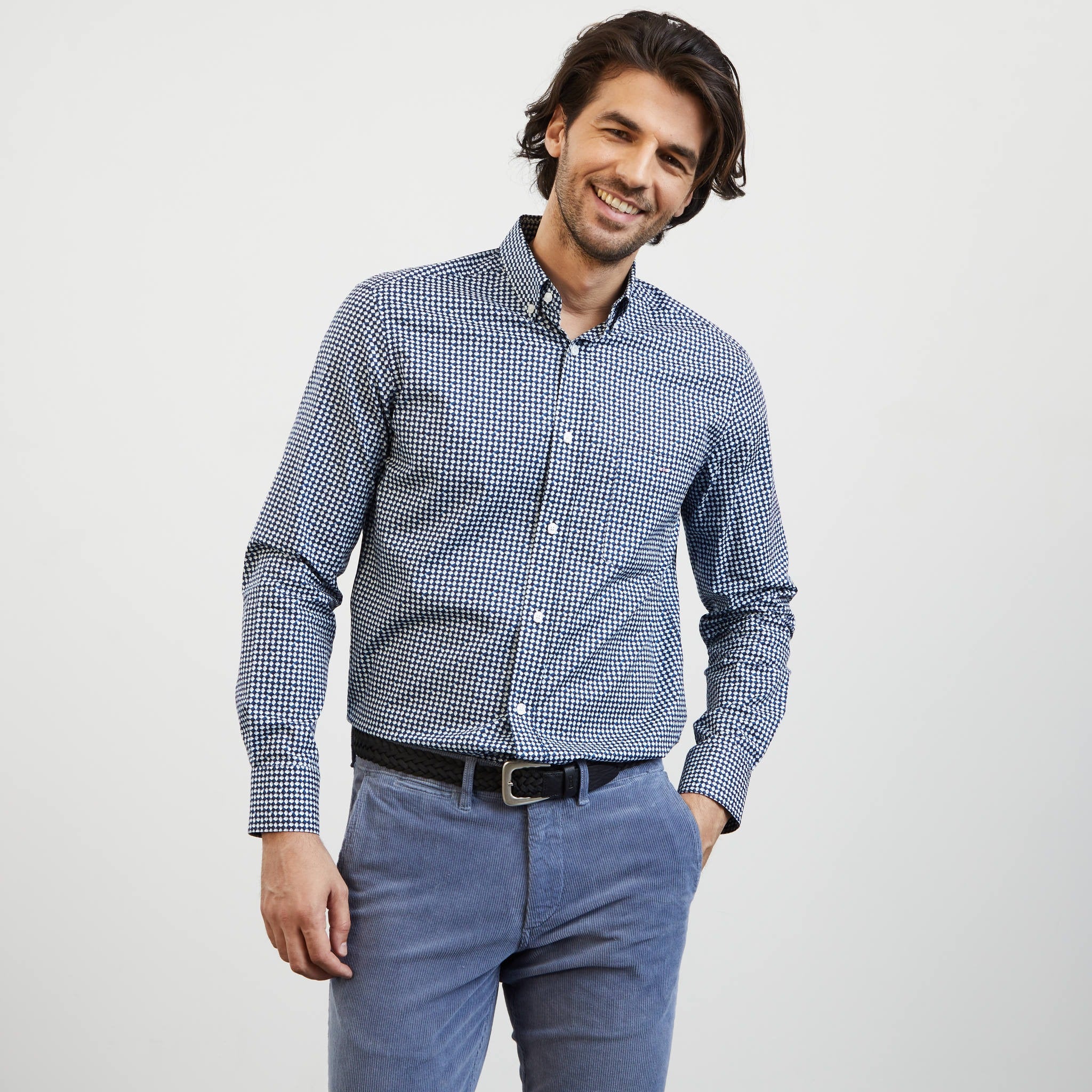 Chemise bleu marine en coton Pima imprimé exclusif Eden Park