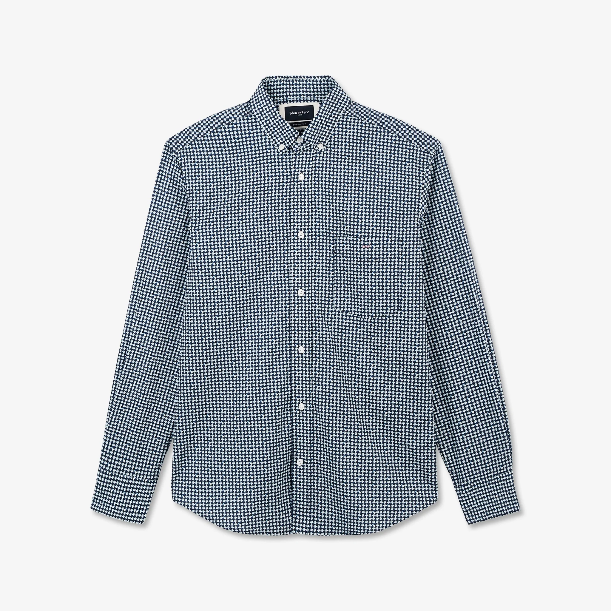 Chemise bleu marine en coton Pima imprimé exclusif Eden Park – Image 2