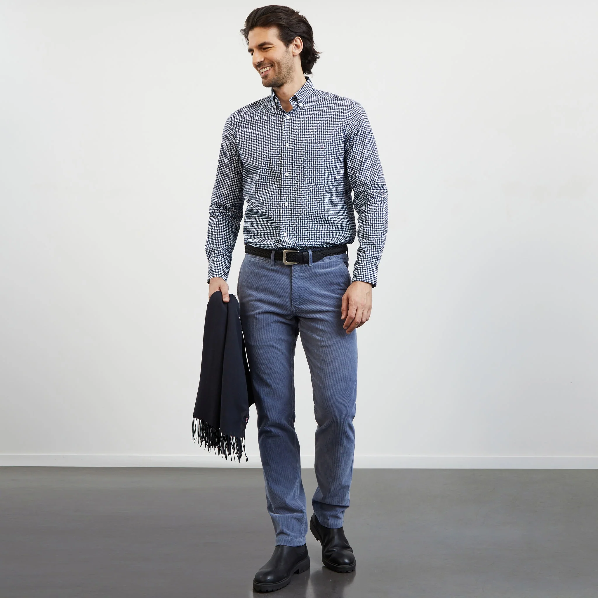 Chemise bleu marine en coton Pima imprimé exclusif Eden Park – Image 3